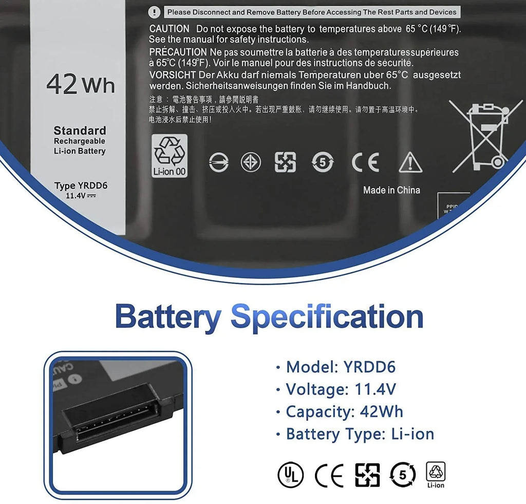 New YRDD6 Battery For  Inspiron 3582 3593 3793 5493 5585 5593 5480 5590 5594